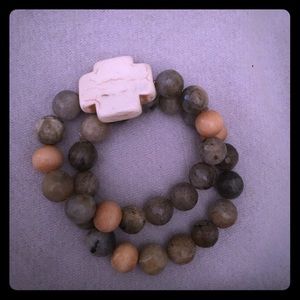 Two labradorite bracelets one with a cross!